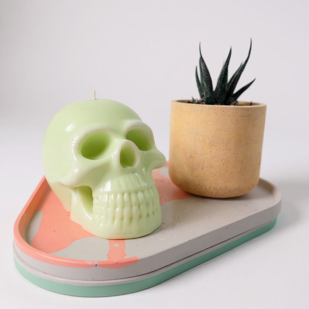 Handmade Skull Candle & Succulent Pot Duo