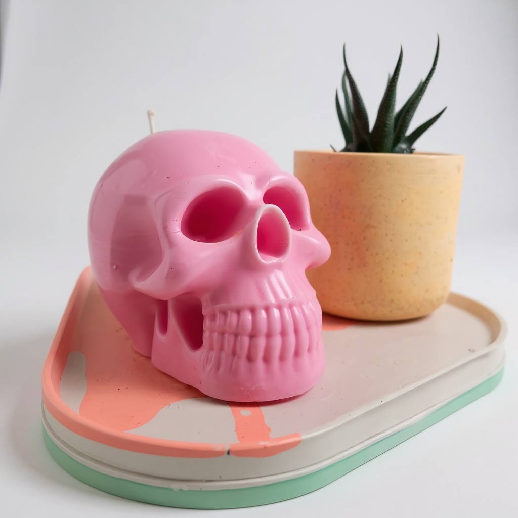 Handmade Skull Candle & Succulent Pot Duo