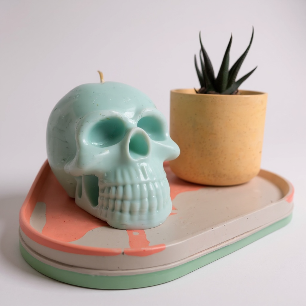 Handmade Skull Candle & Succulent Pot Duo