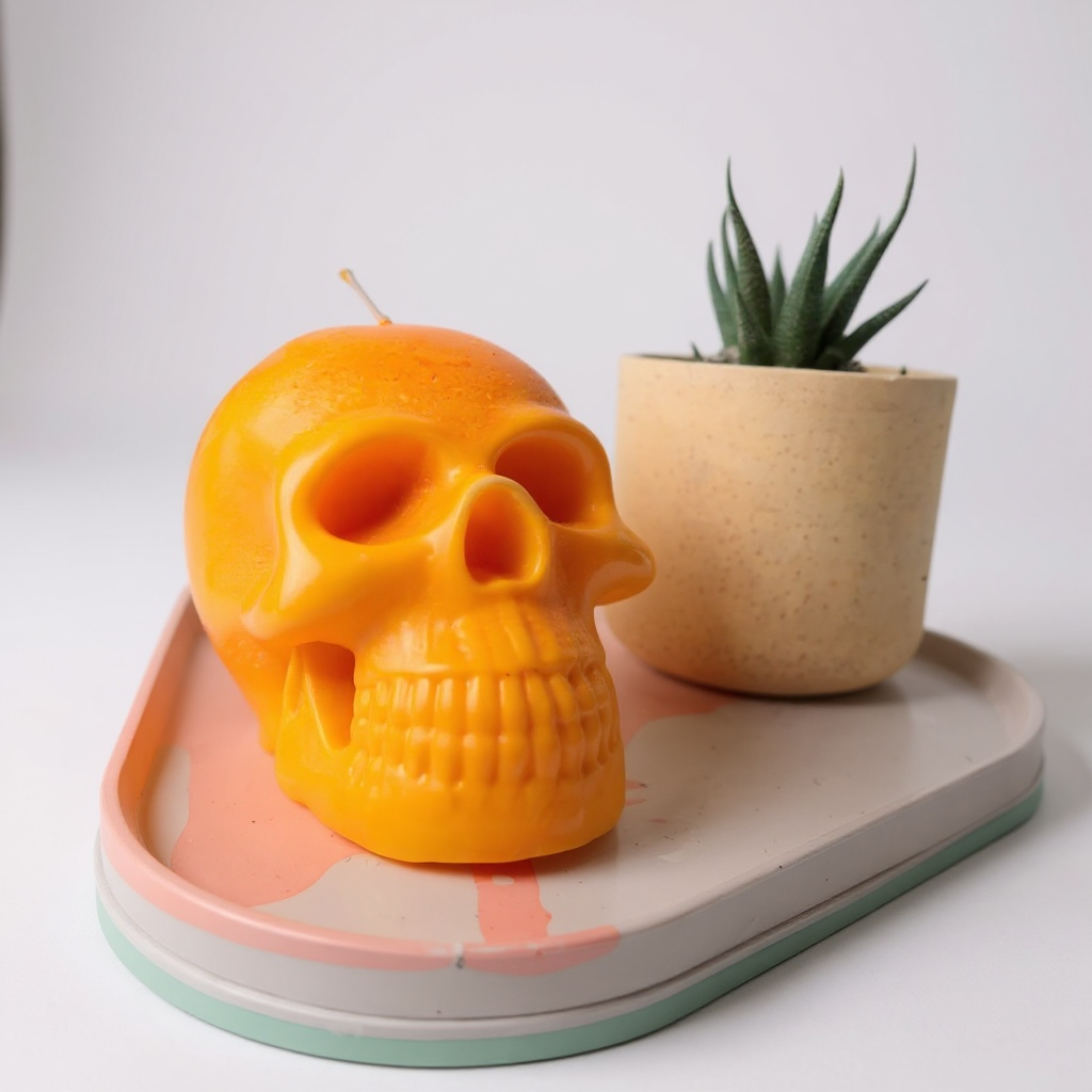 Handmade Skull Candle & Succulent Pot Duo